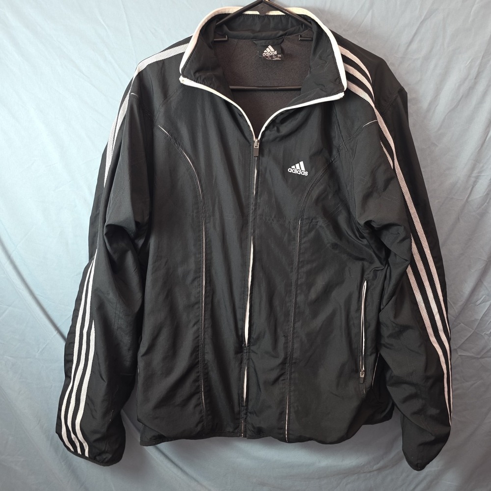 Adidas Vintage Black Full Zip 3 Stripe Logo Pockets Full Zip Track Jacket Medium